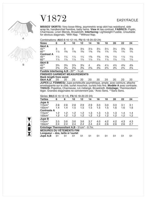 Vogue Sewing Pattern 1872 Misses' Skirts from Jaycotts Sewing Supplies