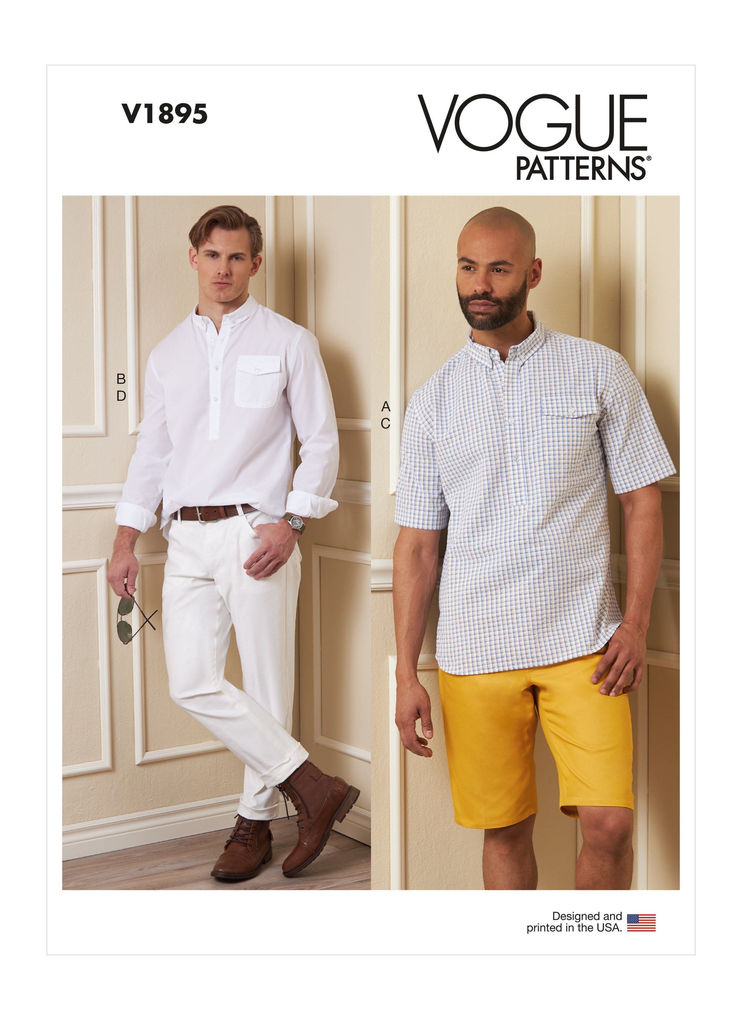 Vogue sewing pattern 1895 Men's Shirts, Shorts and Trousers from Jaycotts Sewing Supplies