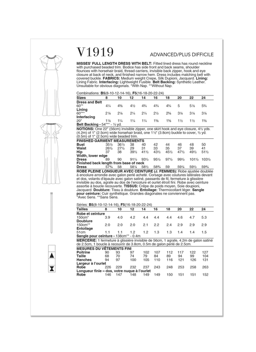 Vogue Sewing Pattern 1919 Full Length Dress by Badgley Mischka from Jaycotts Sewing Supplies