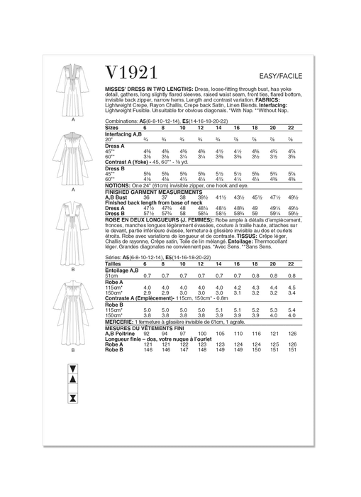 Vogue Sewing Pattern 1921 Dress in Two Lengths from Jaycotts Sewing Supplies