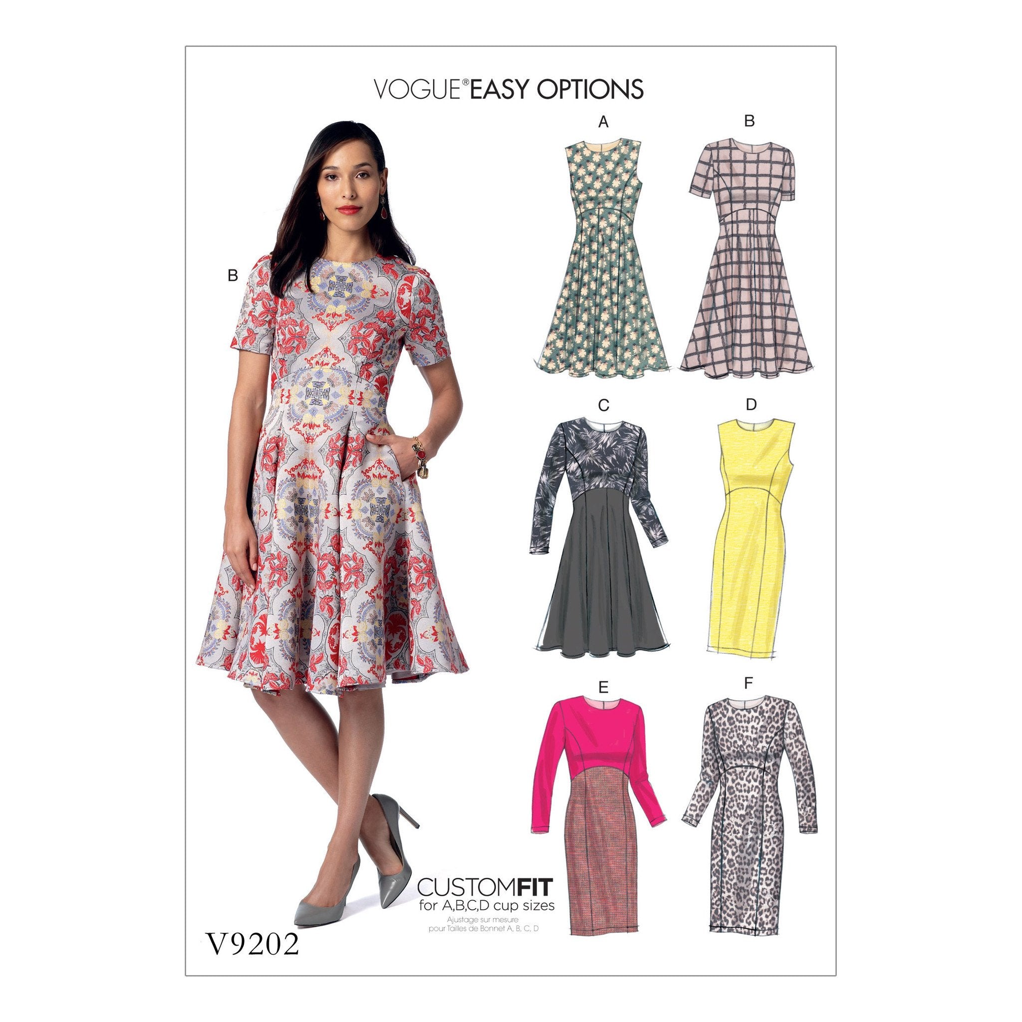 Vogue Pattern 9202 Dresses with Flared or Straight Skirt Options from Jaycotts Sewing Supplies