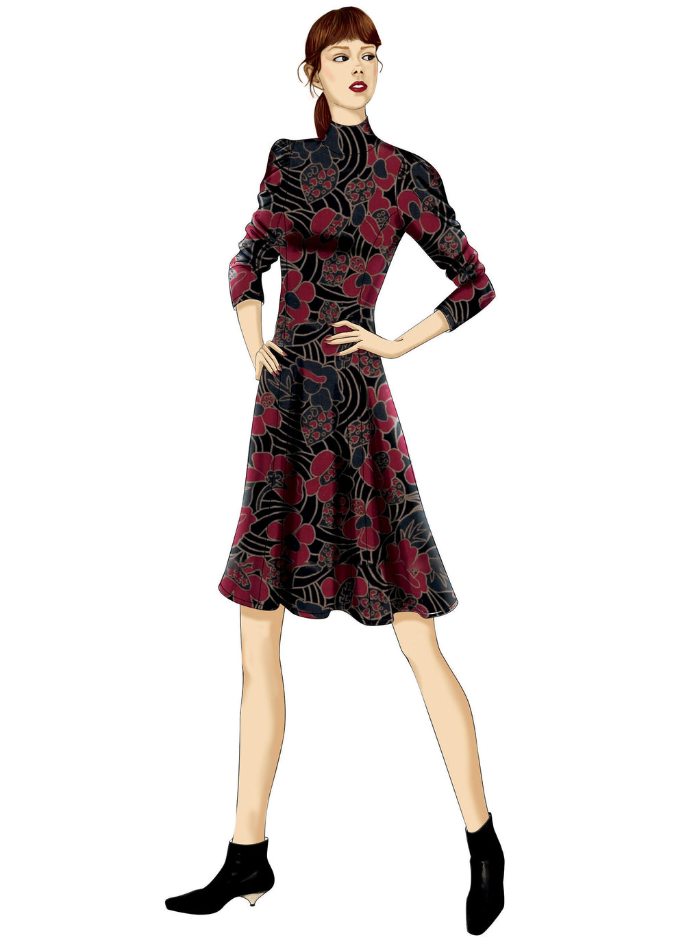 Vogue Patterns Misses' Princess-Seam Flare Dresses With Poof Sleeves  14-16-18-20-22 Red : : Home