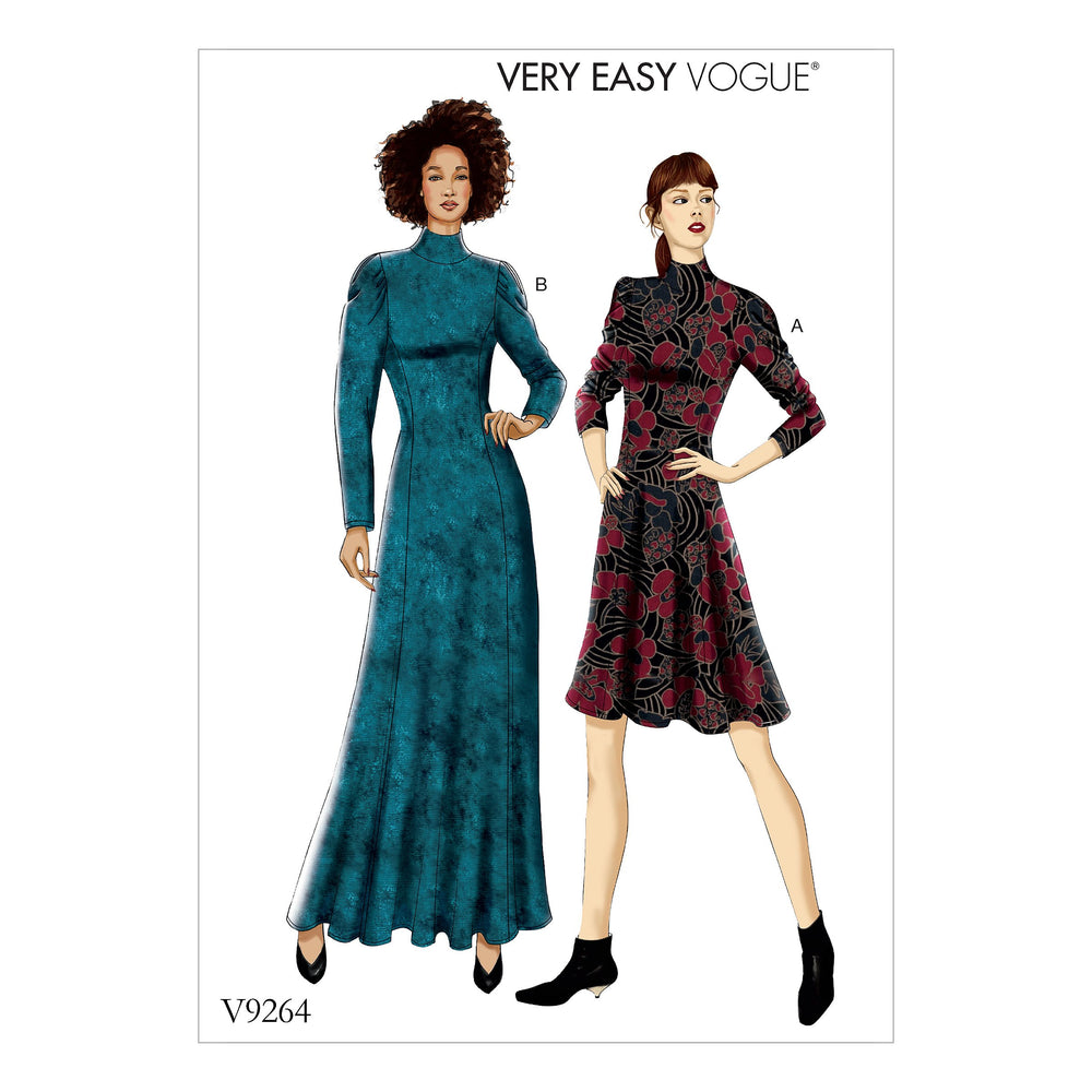 Vogue Patterns Sewing Pattern MISSES' PRINCESS-SEAM, FLARE DRESSES WITH  POOF SLEEVES-6-8-10-12-14