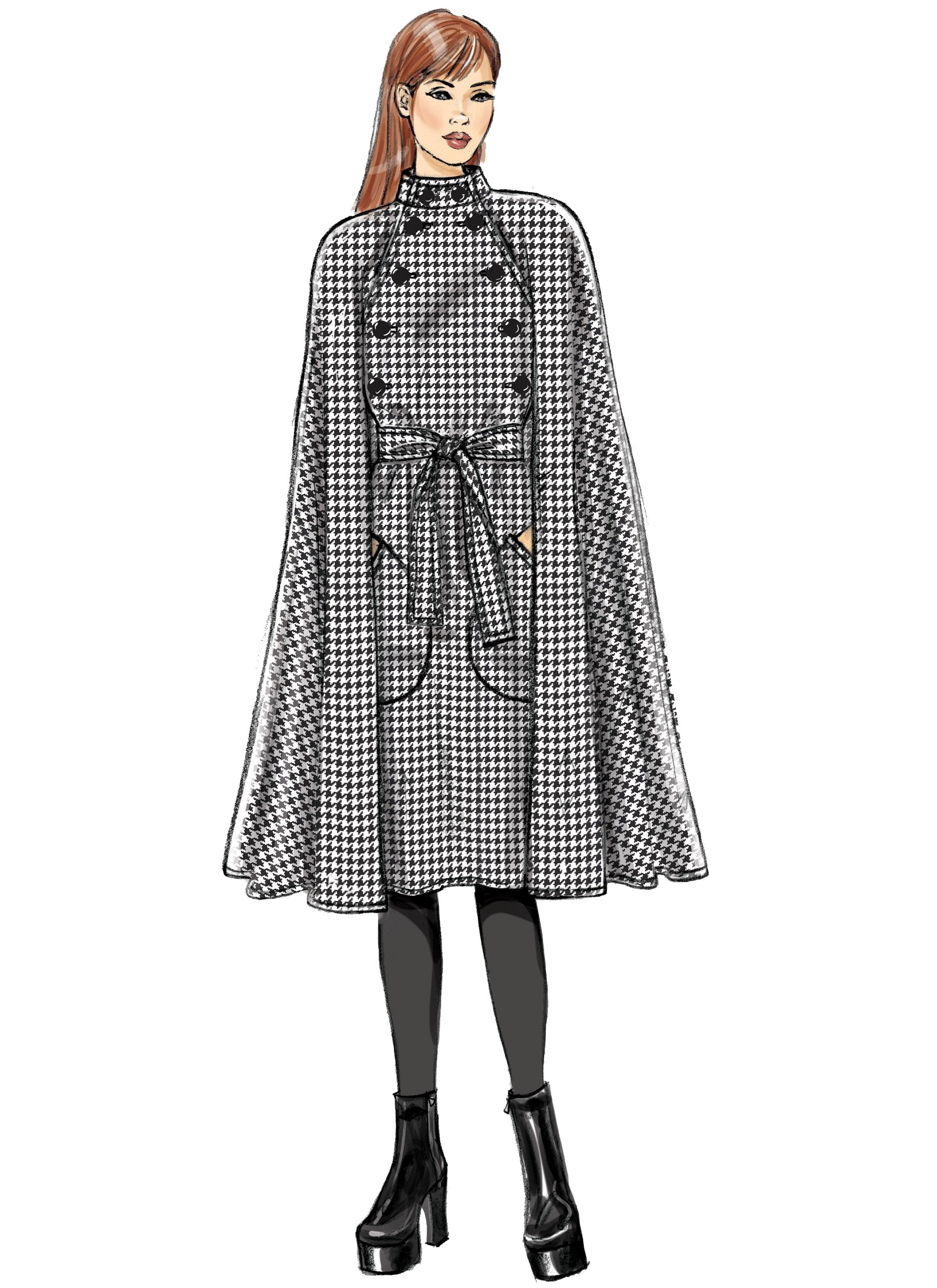 Vogue Pattern 9288 Cape with Stand Collar, Pockets, and Belt from Jaycotts Sewing Supplies