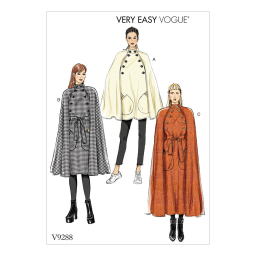 Vogue Pattern 9288 Cape with Stand Collar, Pockets, and Belt from Jaycotts Sewing Supplies