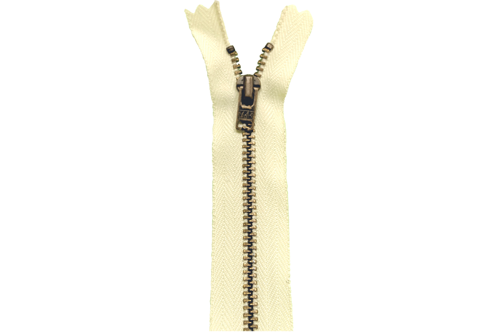 Metal Dress Zip | Antique Brass - IVORY from Jaycotts Sewing Supplies