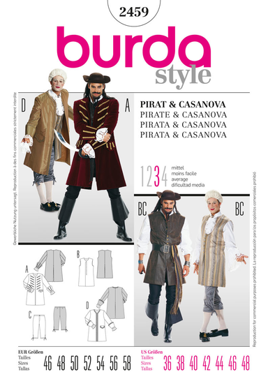 BD2459 Mens' Pirate & Casanova Costume from Jaycotts Sewing Supplies