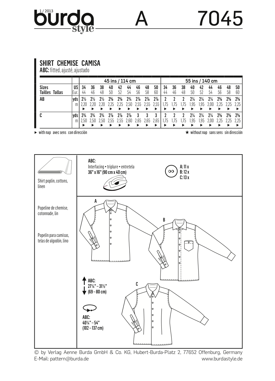 BD7045 Mens' Shirt from Jaycotts Sewing Supplies