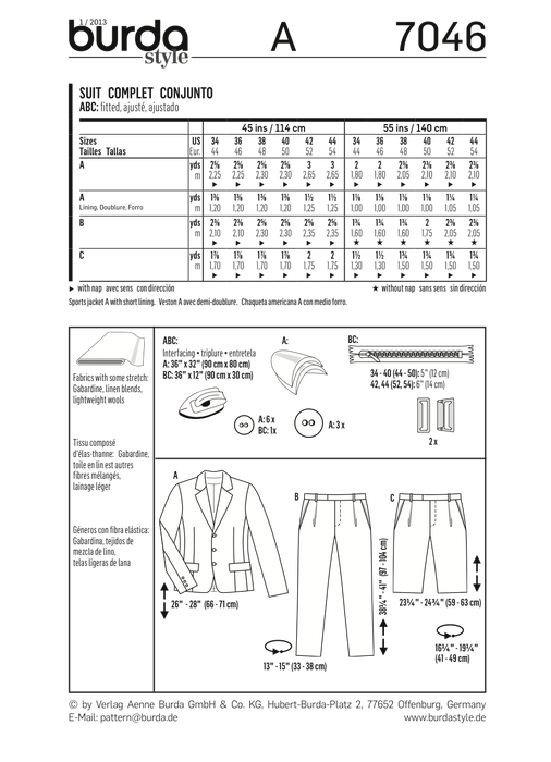 BD7046 Mens' Suit from Jaycotts Sewing Supplies