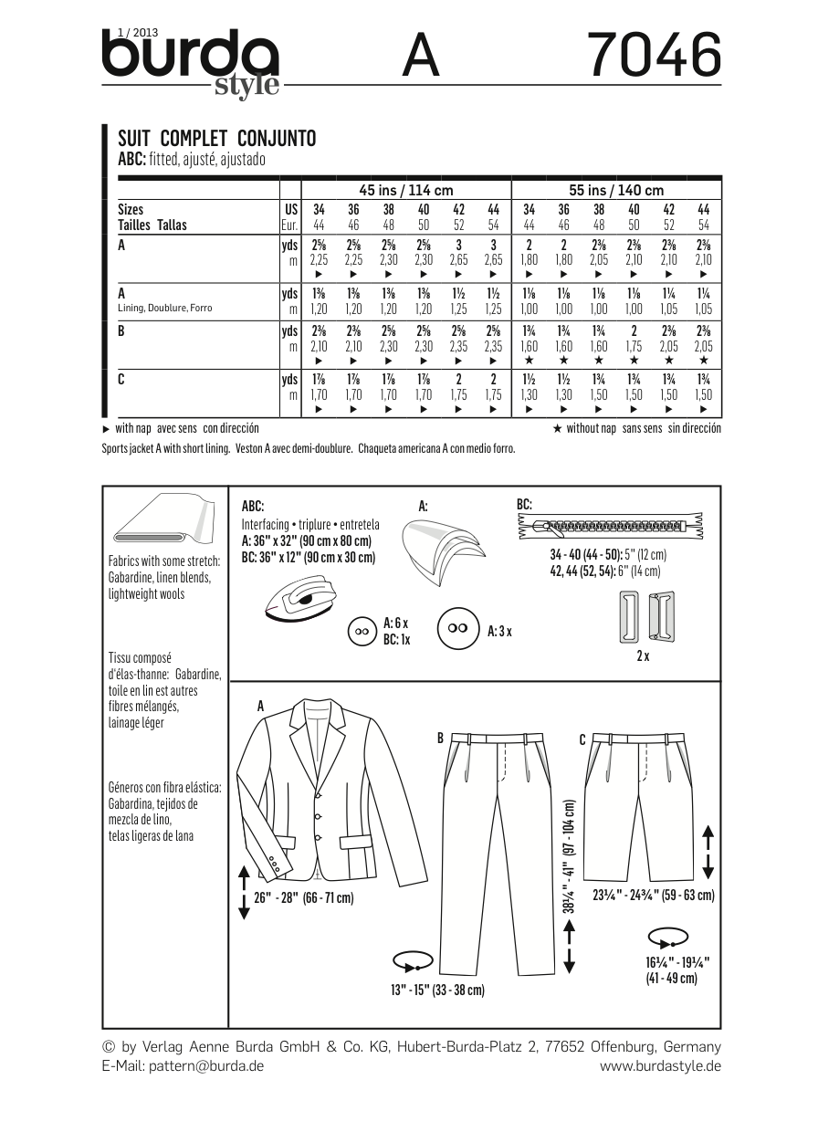 BD7046 Mens' Suit from Jaycotts Sewing Supplies
