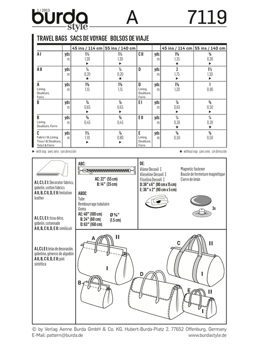 BD7119 Travel Bags | Easy from Jaycotts Sewing Supplies