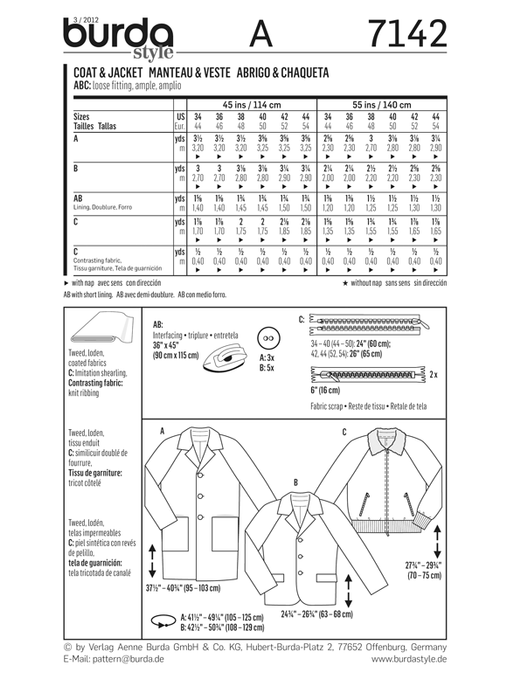 BD7142 Mens' Coat and Jacket Pattern from Jaycotts Sewing Supplies