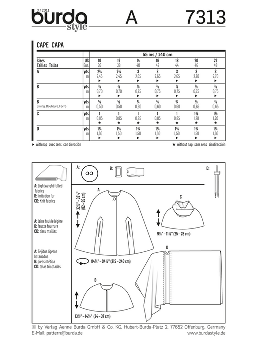 BD7313 Misses' Cape | Very Easy from Jaycotts Sewing Supplies