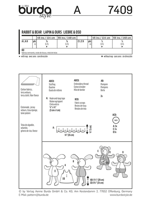 BD7409 Stuffed Rabbit & Bear | Easy from Jaycotts Sewing Supplies