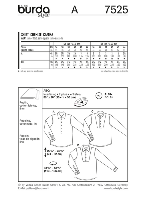 BD7525 Mens' Shirt from Jaycotts Sewing Supplies