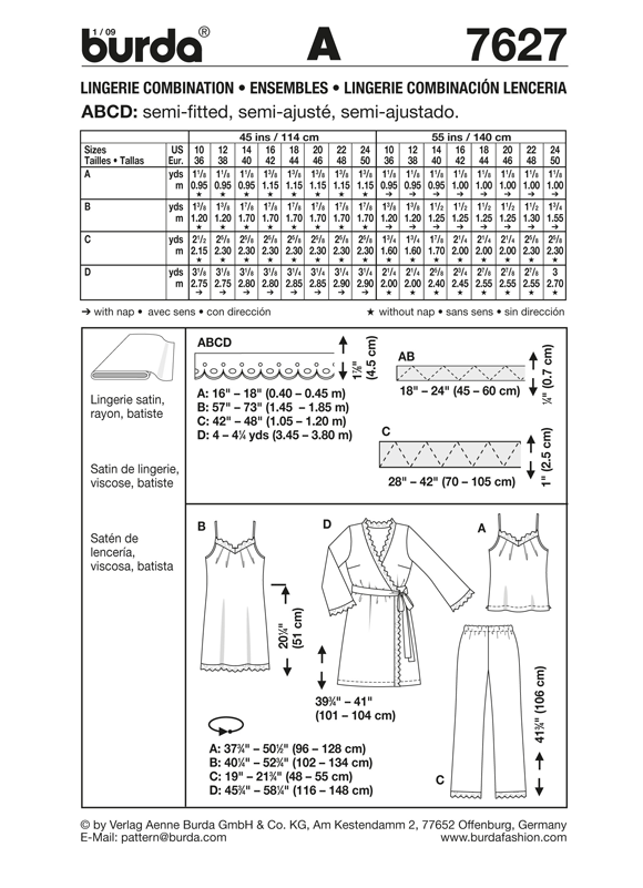 BD7627 Misses' Lingerie Outfits | Easy from Jaycotts Sewing Supplies