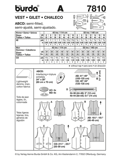 BD7810 Unisex Vest / Waiscoat | Very Easy from Jaycotts Sewing Supplies