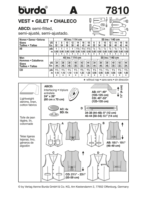 BD7810 Unisex Vest / Waiscoat | Very Easy from Jaycotts Sewing Supplies