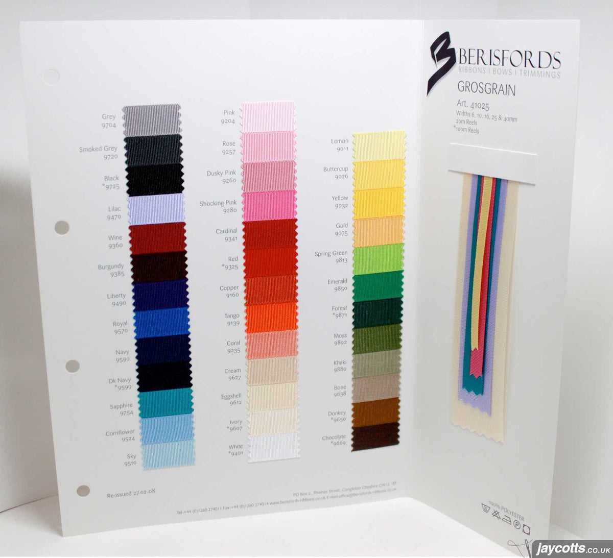 Berisfords Grosgrain Ribbon: Colour Sample Card — jaycotts.co.uk ...