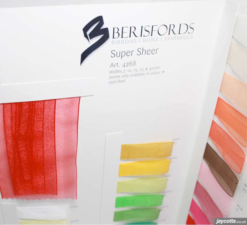 Berisfords Super Sheer Ribbon: Sample Card from Jaycotts Sewing Supplies