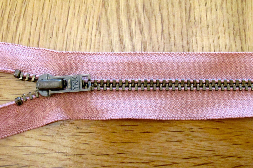 Metal Dress Zip | Antique Brass - DUSKY PINK from Jaycotts Sewing Supplies