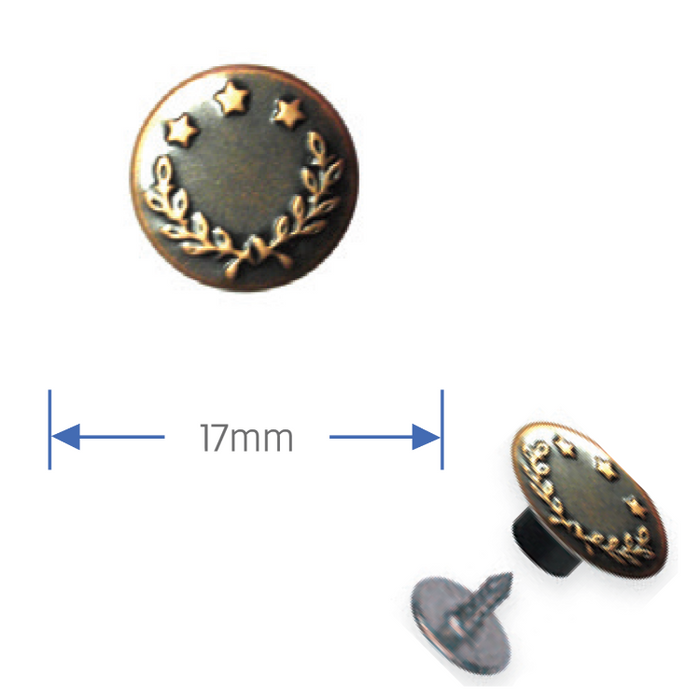 Button dimensions Jeans Buttons Antique Copper 17mm Pack of 100 from Jaycotts Sewing Supplies