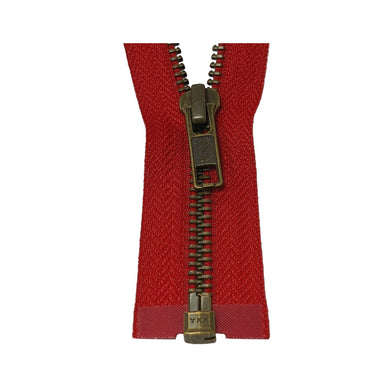 YKK Open End Zip - Medium, Antique Brass Colour 519 RED from Jaycotts Sewing Supplies