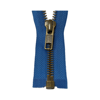 YKK Open End Zip - Medium, Antique Brass Saxe Blue from Jaycotts Sewing Supplies