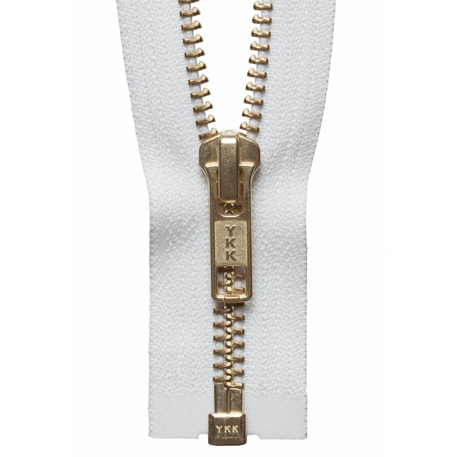 YKK Closed End Nylon Zipper White Color Golden Brass Teeth Heavy Duty  Durable Sewing Zip,18cm 