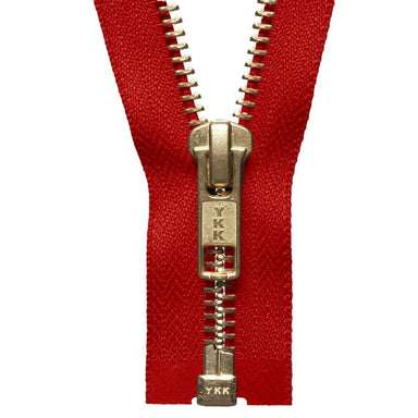 YKK Open End Zip Gold Teeth | Red from Jaycotts Sewing Supplies