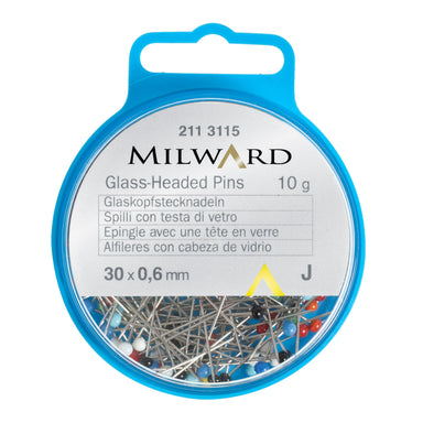 Milward Glass-Headed Pins, 100 pack from Jaycotts Sewing Supplies