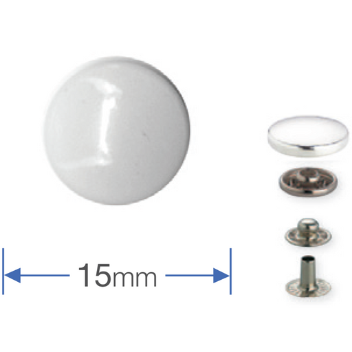 Component view White 15mm Press Fasteners from Jaycotts Sewing Supplies