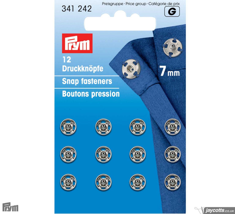 Prym Silver Metal Press Studs, Sew On type from Jaycotts Sewing Supplies