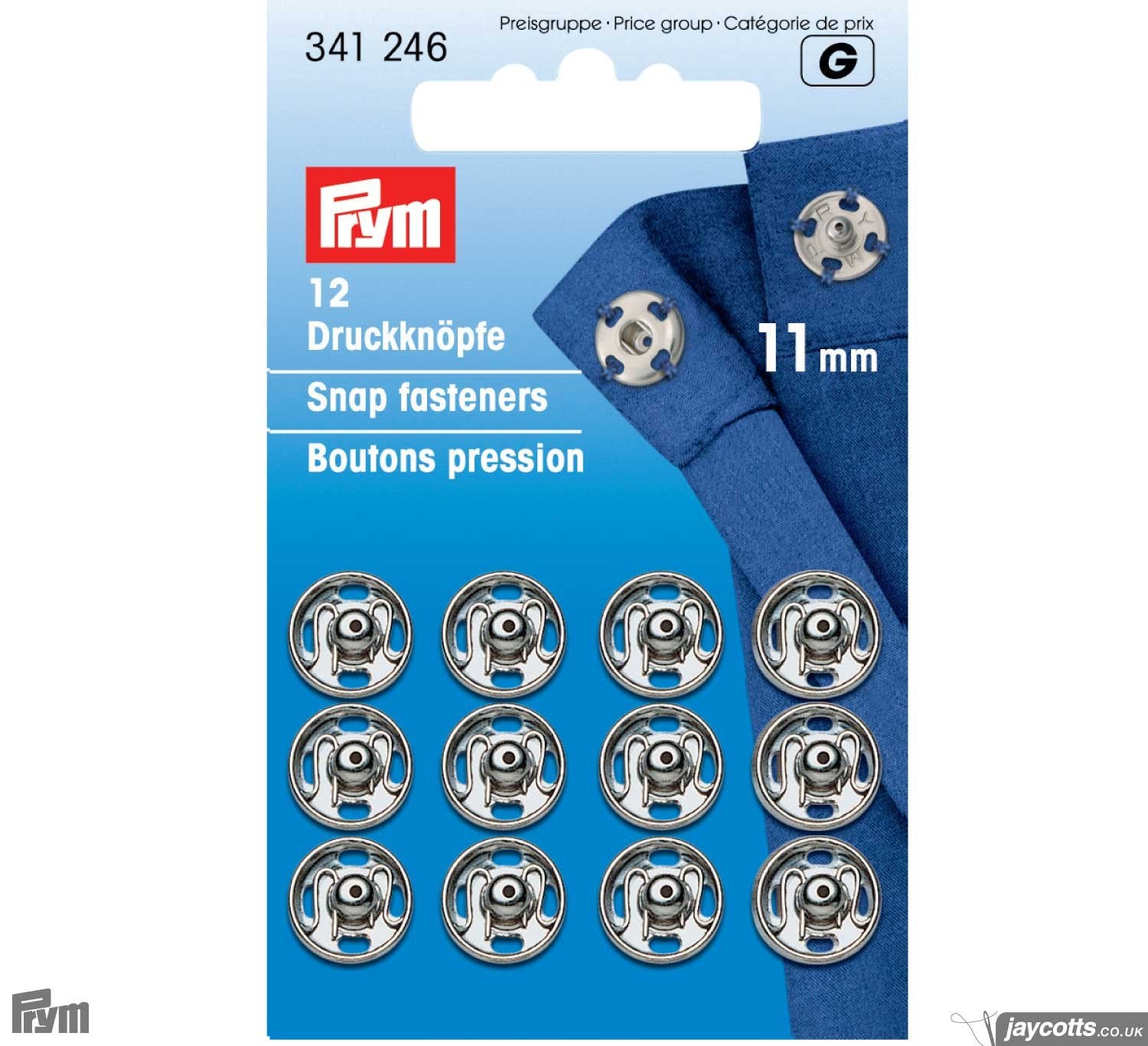 Prym Silver Metal Press Studs, Sew On type from Jaycotts Sewing Supplies