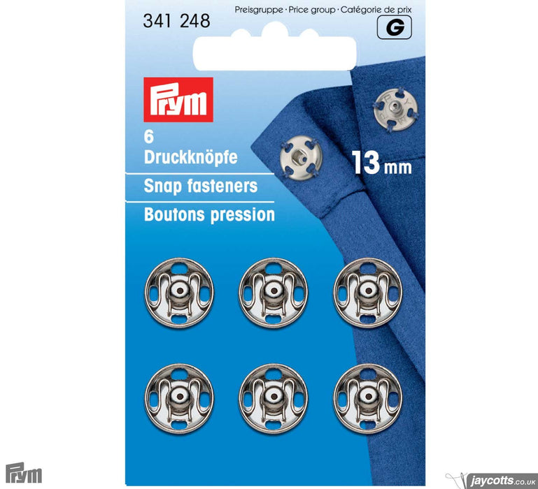 Prym Silver Metal Press Studs, Sew On type from Jaycotts Sewing Supplies