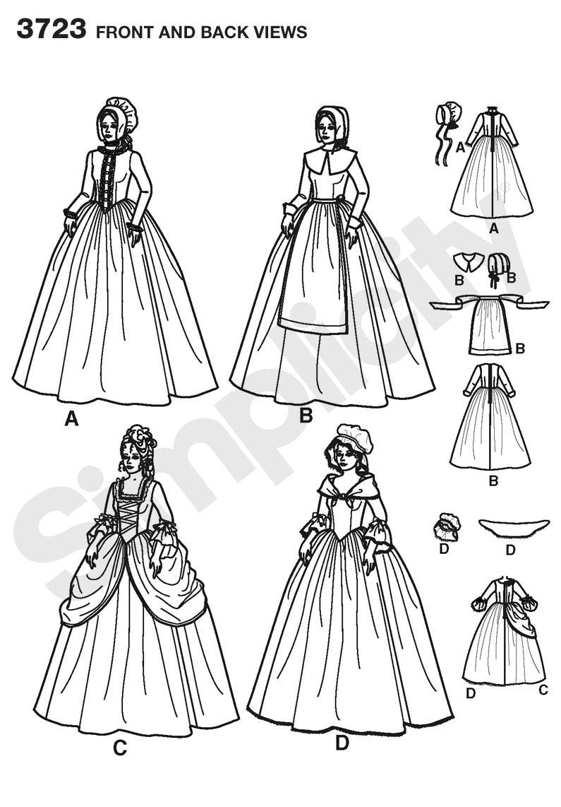 Simplicity 3723 18th/19th century long dresses pattern from Jaycotts Sewing Supplies