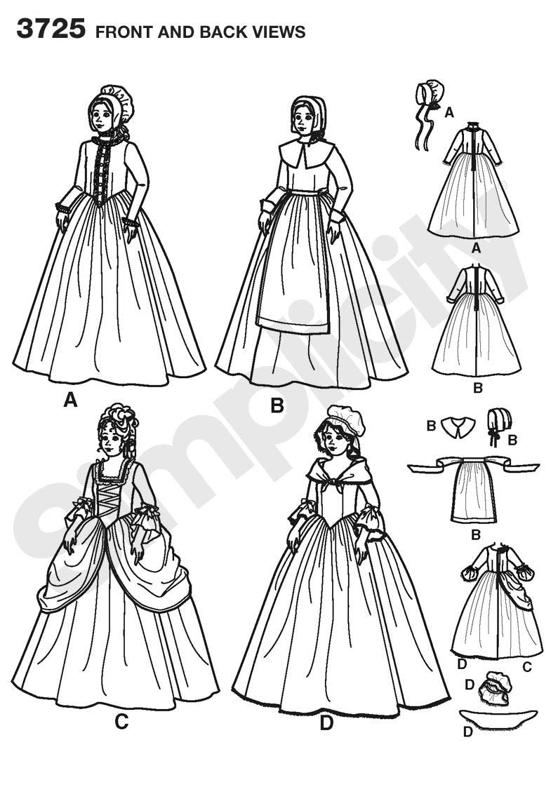 Simplicity 3725 Pilgrim / Colonial costume pattern from Jaycotts Sewing Supplies