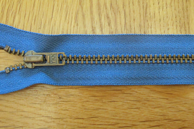 YKK Metal Dress Zip | Antique Brass - SAXE BLUE from Jaycotts Sewing Supplies