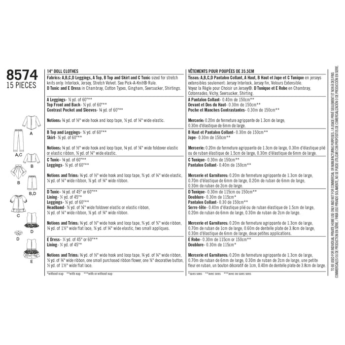 Simplicity Pattern 8574 doll clothes from Jaycotts Sewing Supplies