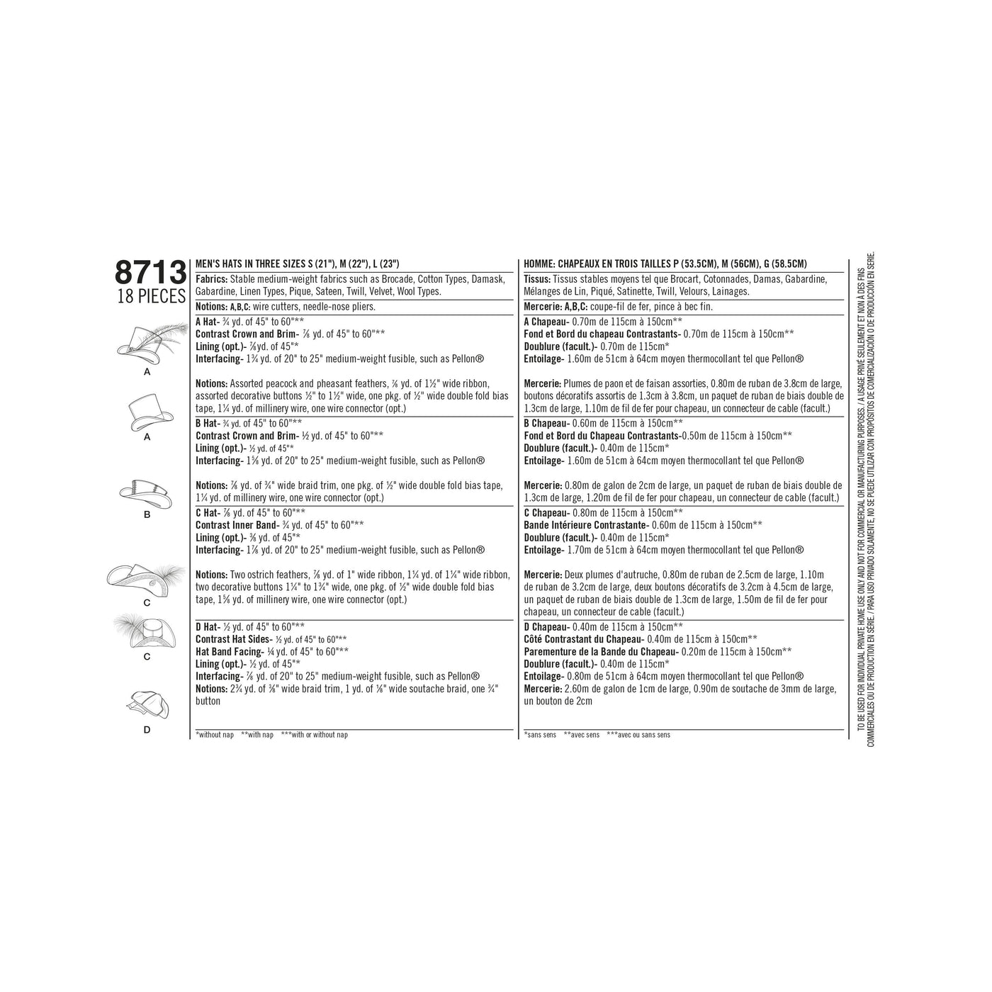 Simplicity Pattern 8713 Men's Artivestry hats — jaycotts.co.uk - Sewing ...