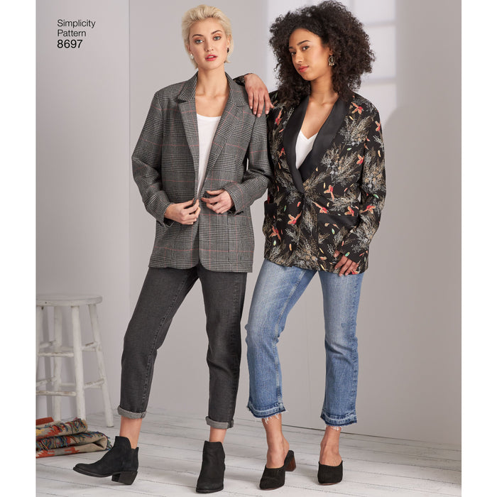 Simplicity Pattern 8697 oversized boyfriend blazers. from Jaycotts Sewing Supplies