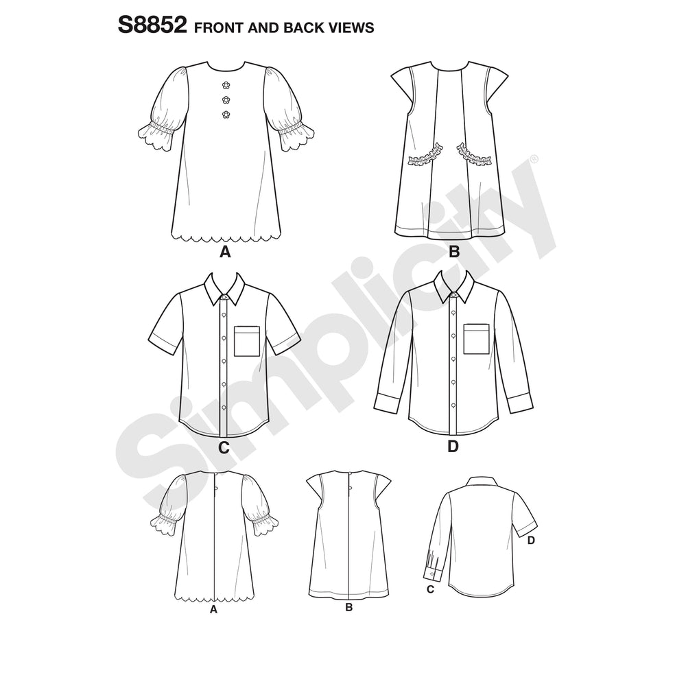 Simplicity Pattern 8852 Child's Dresses and Shirt Sewing Pattern from Jaycotts Sewing Supplies