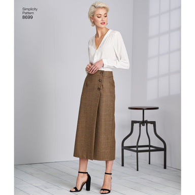 Simplicity Pattern 8699 Buttoned wrap front skirts from Jaycotts Sewing Supplies