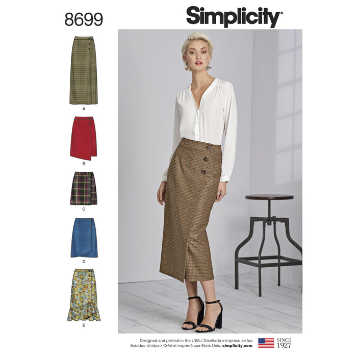 Simplicity Pattern 8699 Buttoned wrap front skirts from Jaycotts Sewing Supplies