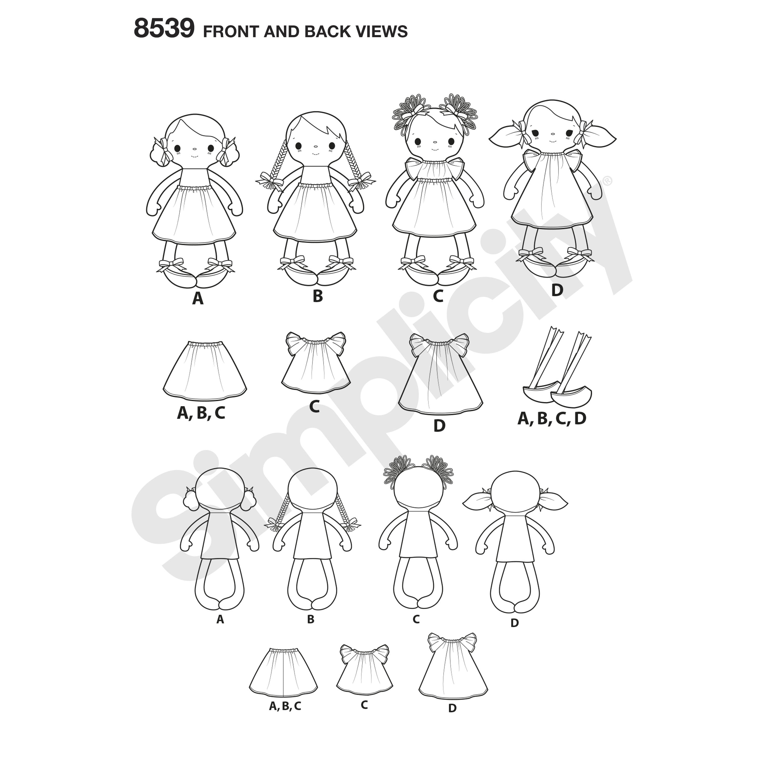 Simplicity Pattern 8539 stuffed dolls and clothes from Jaycotts Sewing Supplies