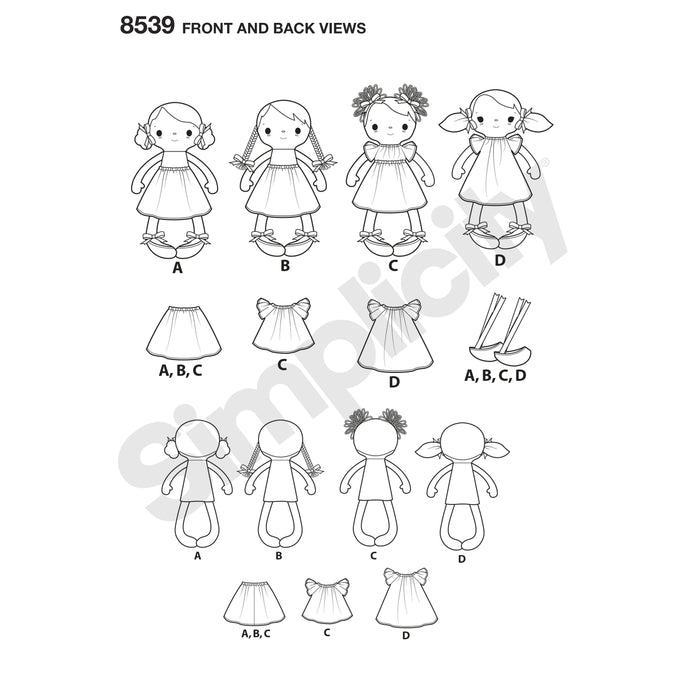 Simplicity Pattern 8539 stuffed dolls and clothes from Jaycotts Sewing Supplies