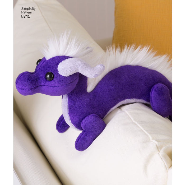 Simplicity Pattern 8715 stuffed toy dragons from Jaycotts Sewing Supplies