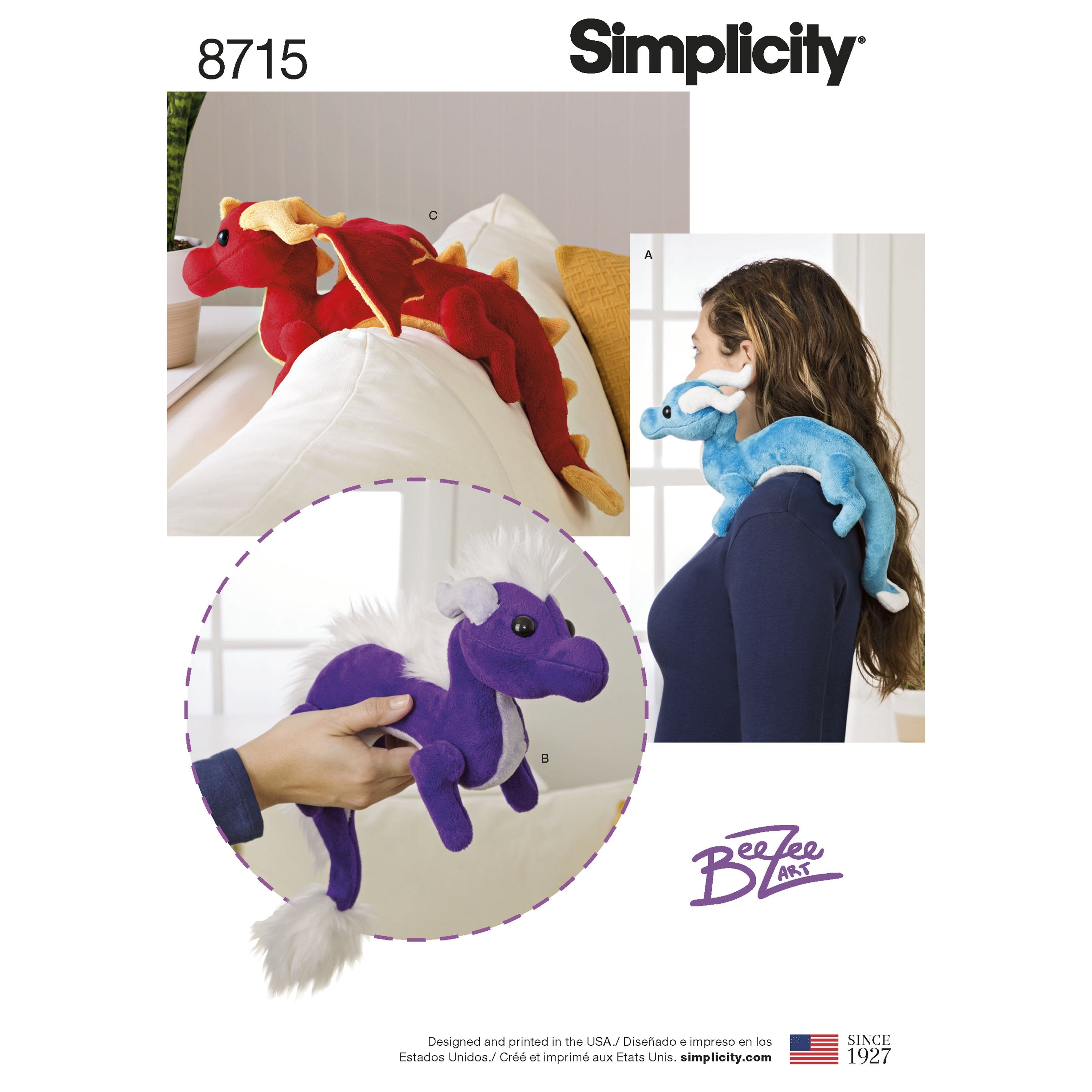 Simplicity Pattern 8715 stuffed toy dragons from Jaycotts Sewing Supplies