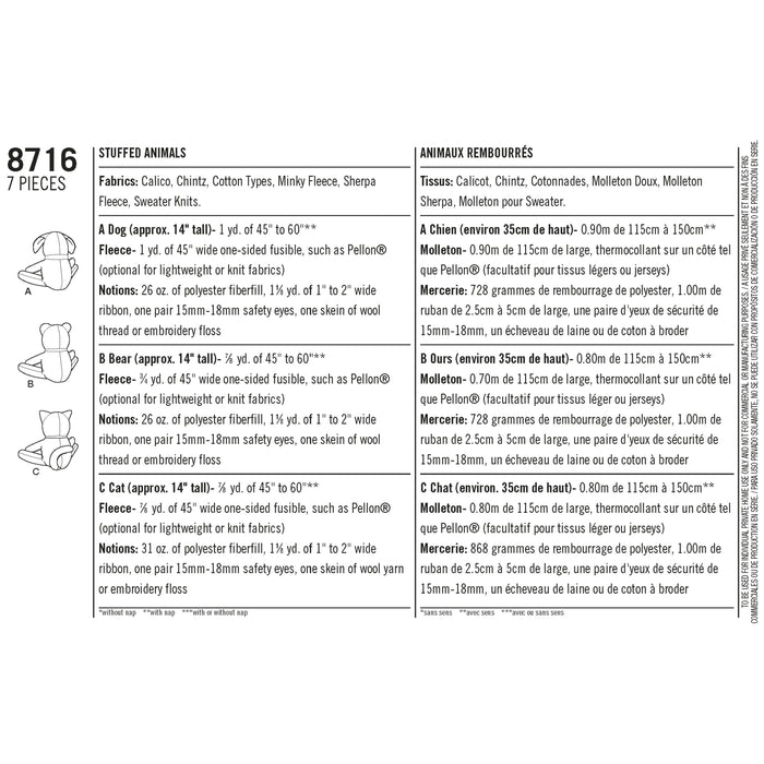 Simplicity Pattern 8716 stuffed-toy-animals from Jaycotts Sewing Supplies