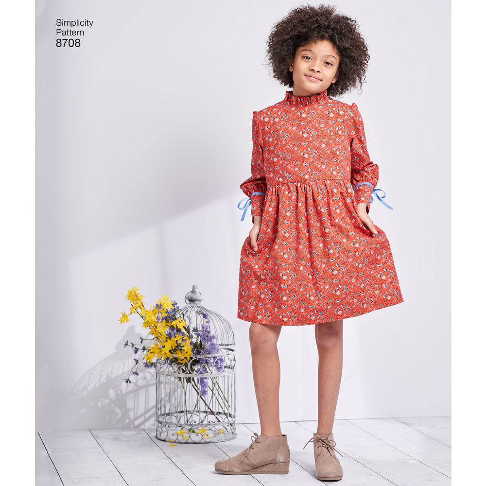Simplicity Pattern 8708 Trimmed dresses for girls from Jaycotts Sewing Supplies